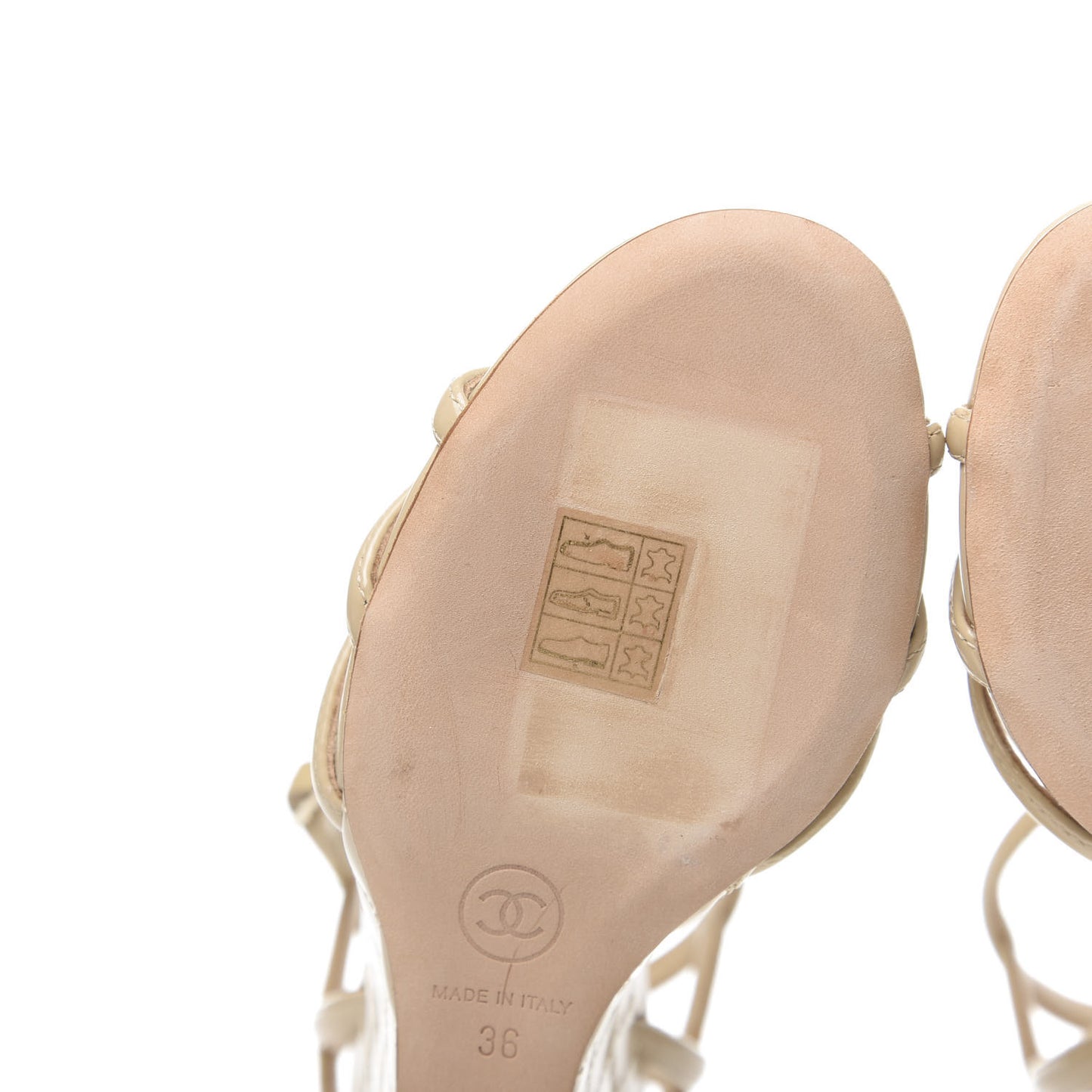 Patent Quilted Wedge Sandals 36 Beige