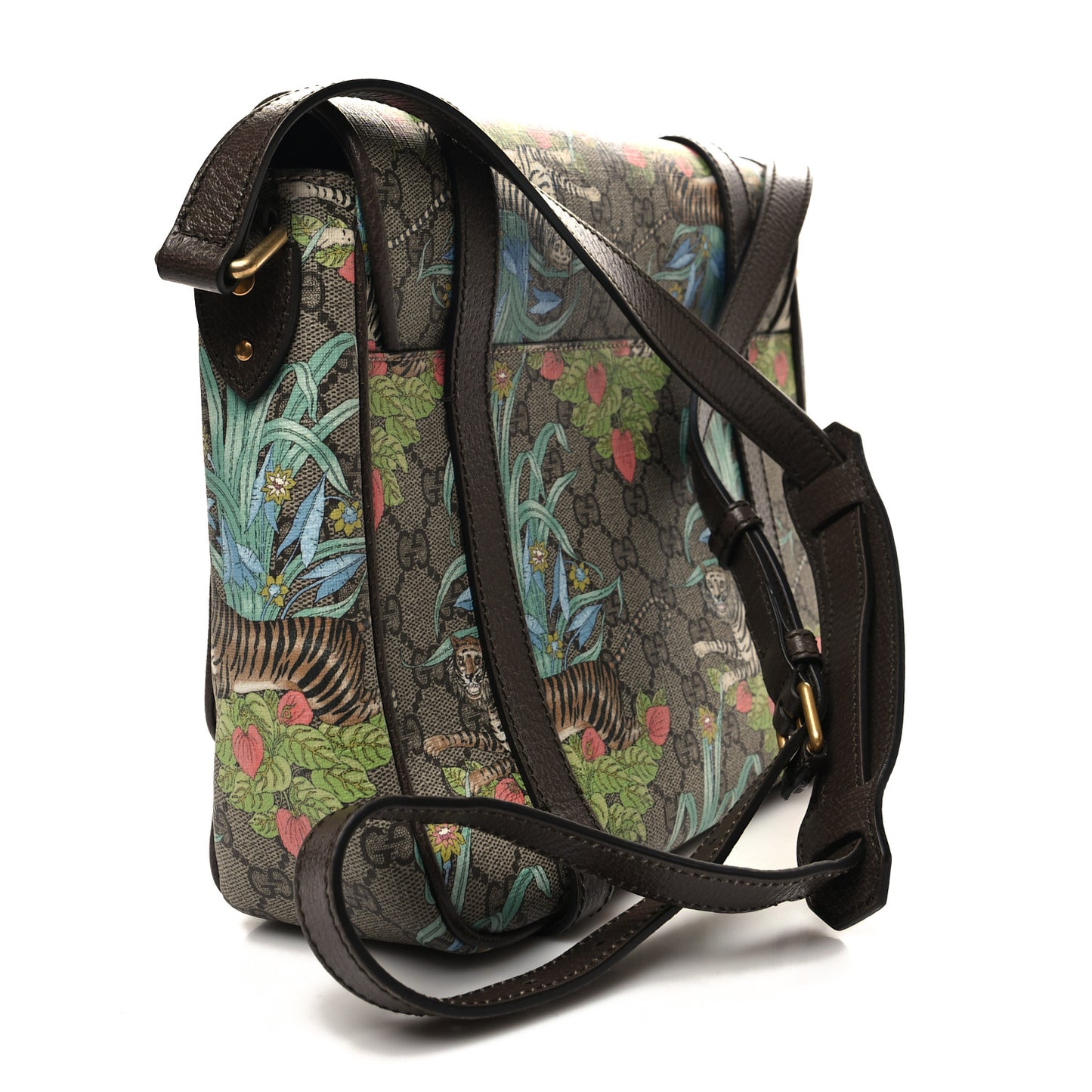 GG Supreme Monogram Tiger Savanah Textured Dollar Calfskin Retro Interlocking G Flap Messenger Bag Beige Ebony Multicolor New Acero