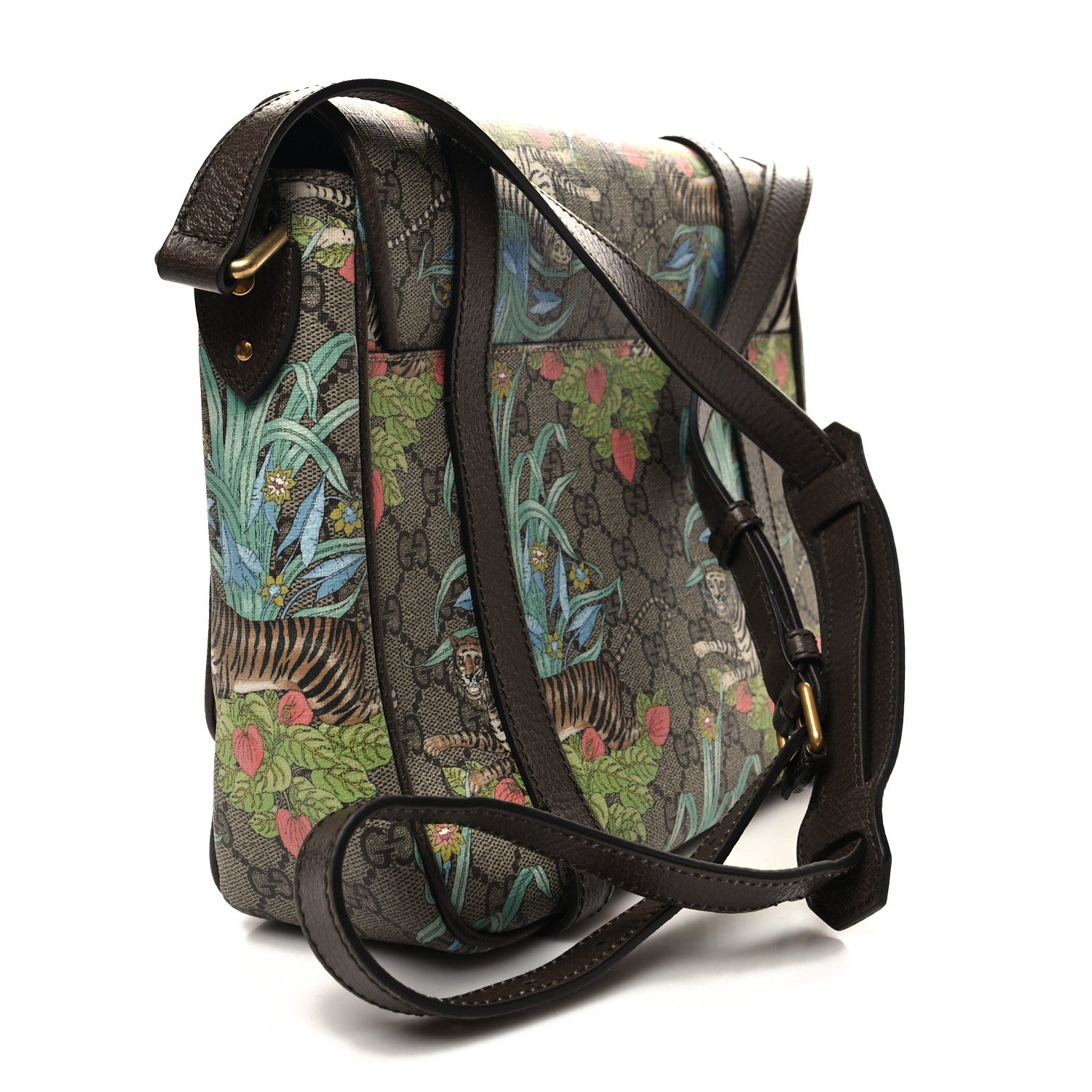 Gucci GG Supreme Monogram Tiger Savanah Textured Dollar Calfskin Retro Interlocking G Flap Messenger Bag Beige Ebony Multicolor New Acero 3 of 10