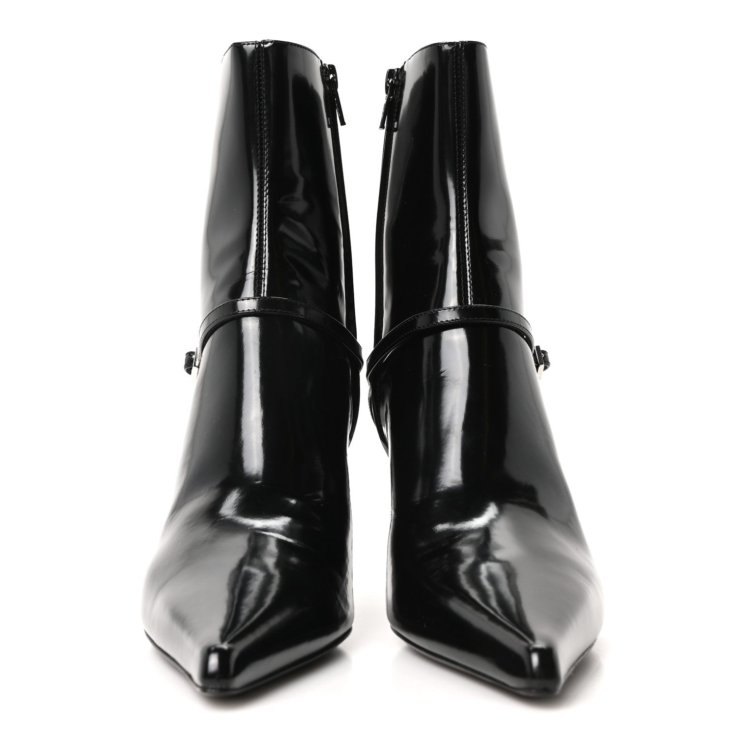 Saint Laurent Patent Vendome Buckle Ankle Booties 37 Black 3 of 9