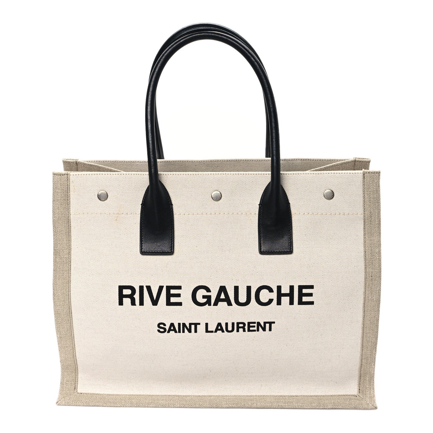 Saint Laurent Linen Calfskin Small Rive Gauche Tote Greggio Natural 1 of 13