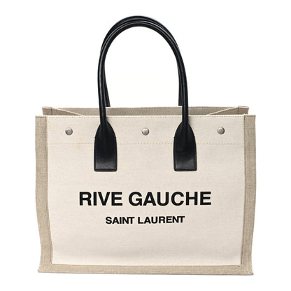 Saint Laurent Linen Calfskin Small Rive Gauche Tote Greggio Natural 1 of 13
