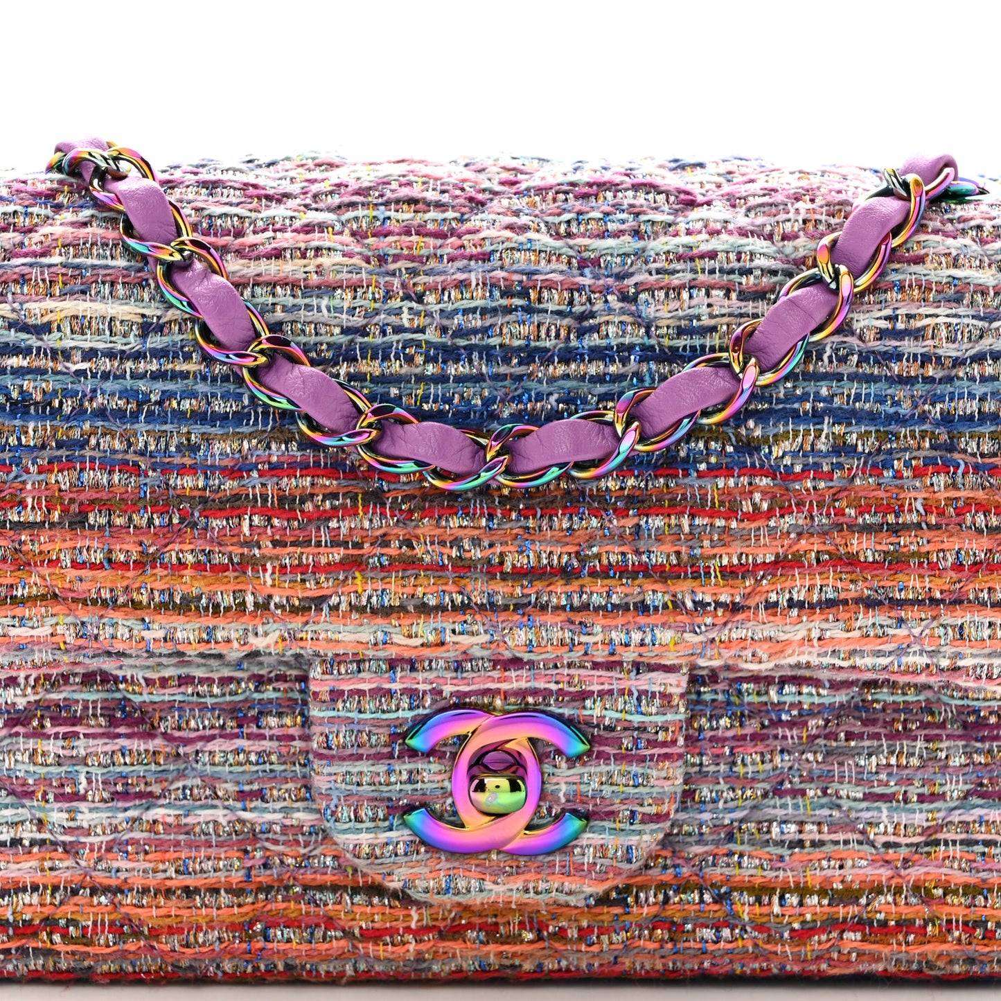 Tweed Quilted Mini Rectangular Flap Blue Pink Orange