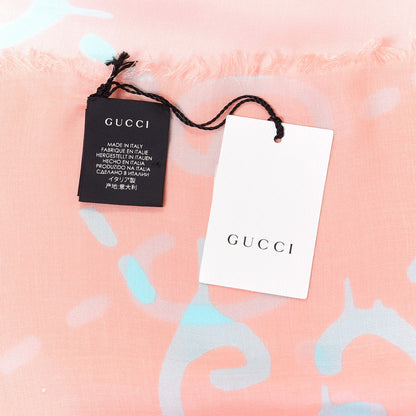 Gucci Modal Silk GG Writers Fringe Shawl Old Rose Sky Blue 3 of 4