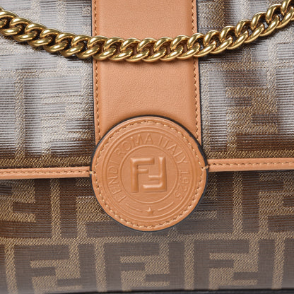 Fendi Vitello Grace Glazed Fabric FF 1974 Double F Shoulder Bag Caramello Mogano Panna 10 of 12