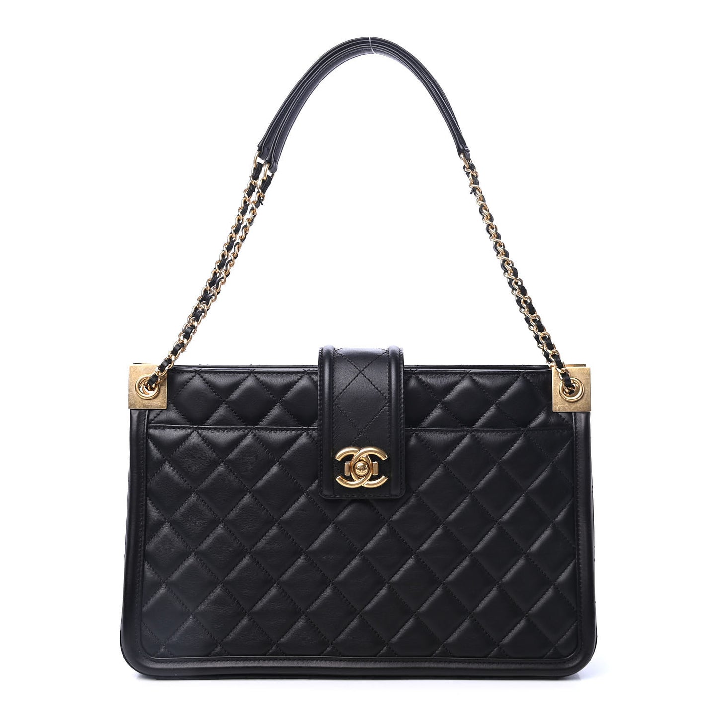 Lambskin Quilted Elegant CC Shopping Tote Black
