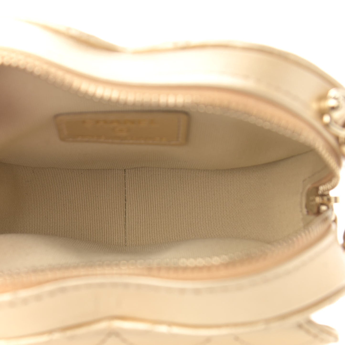 Metallic Lambskin Quilted CC In Love Heart Clutch With Chain Gold