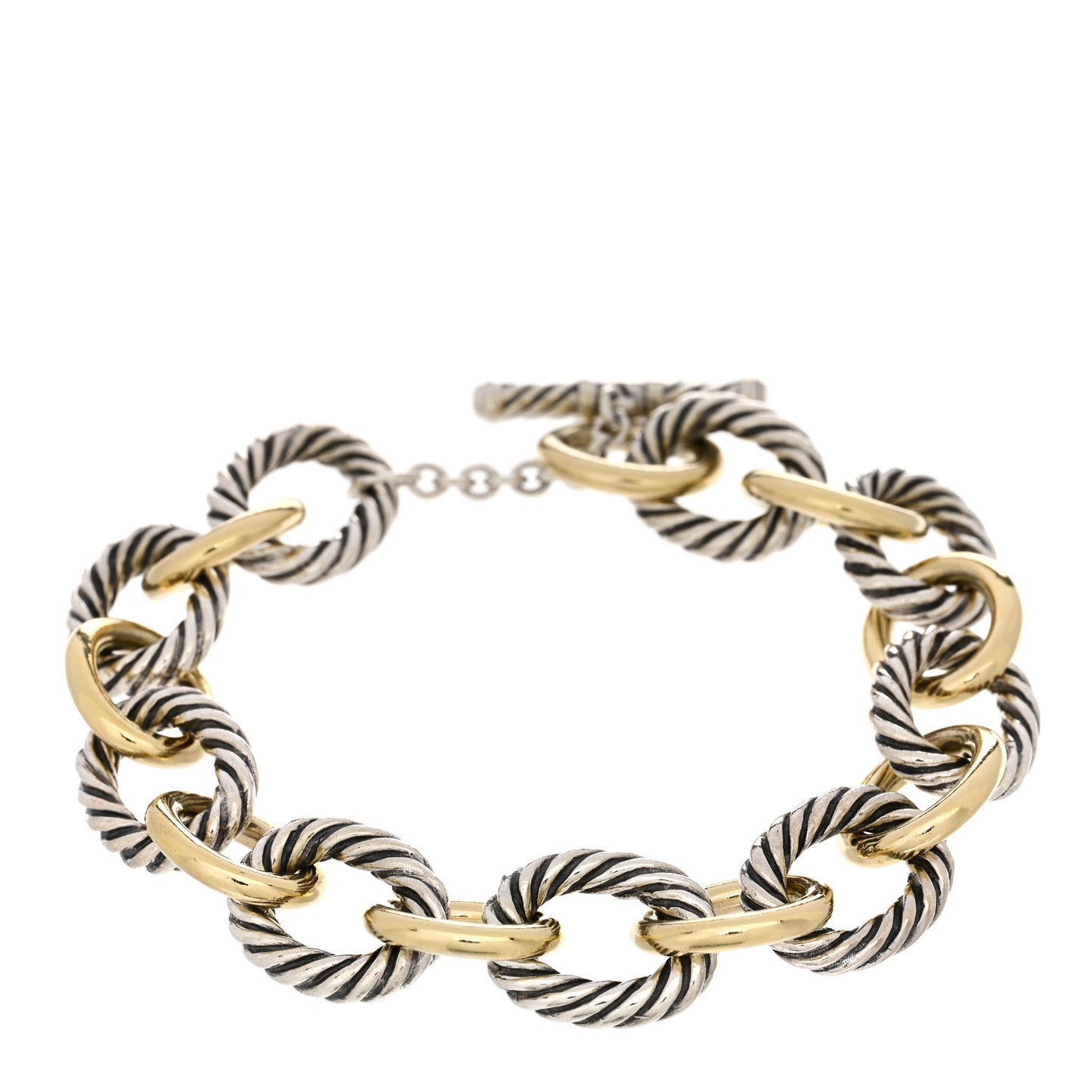 Sterling Silver 18K Yellow Gold 12mm Medium Oval Link Toggle Bracelet