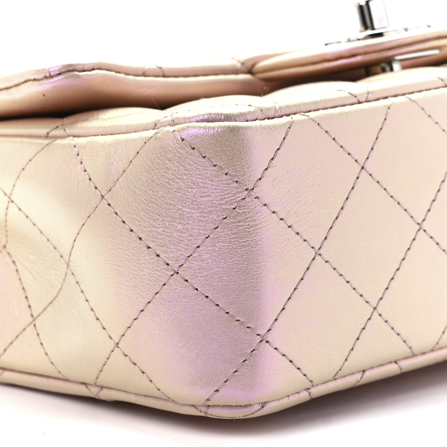 Iridescent Calfskin Quilted Mini Rectangular Flap Pink