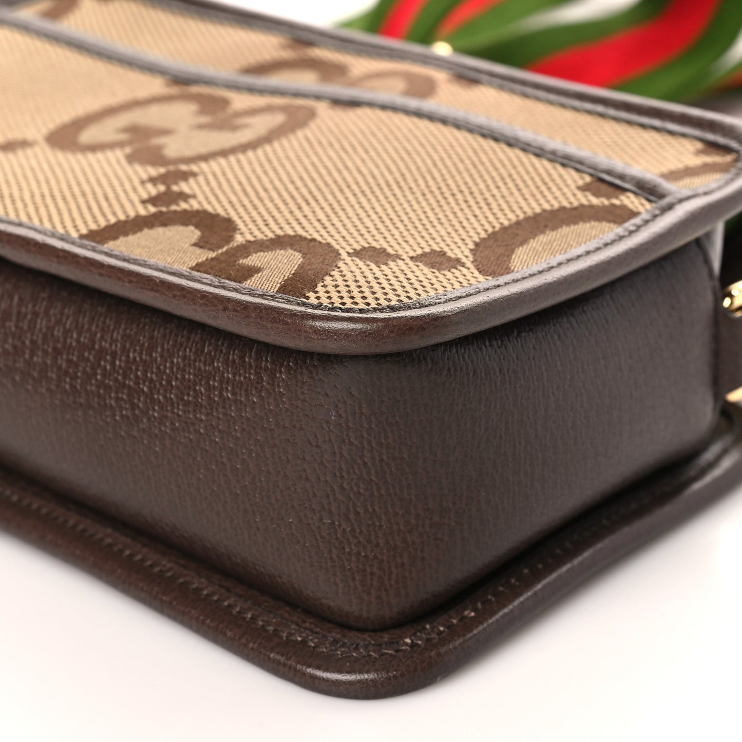 Monogram Jumbo GG Textured Dollar Calfskin Web Mini Crossbody Bag Camel Ebony New Acero