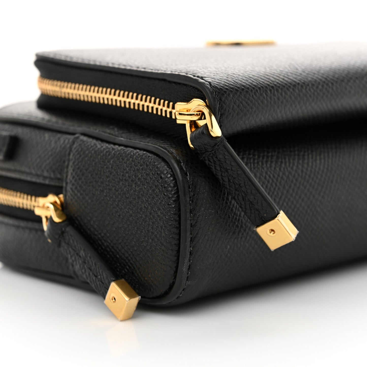 Grained Calfskin Caro Double Pouch Black