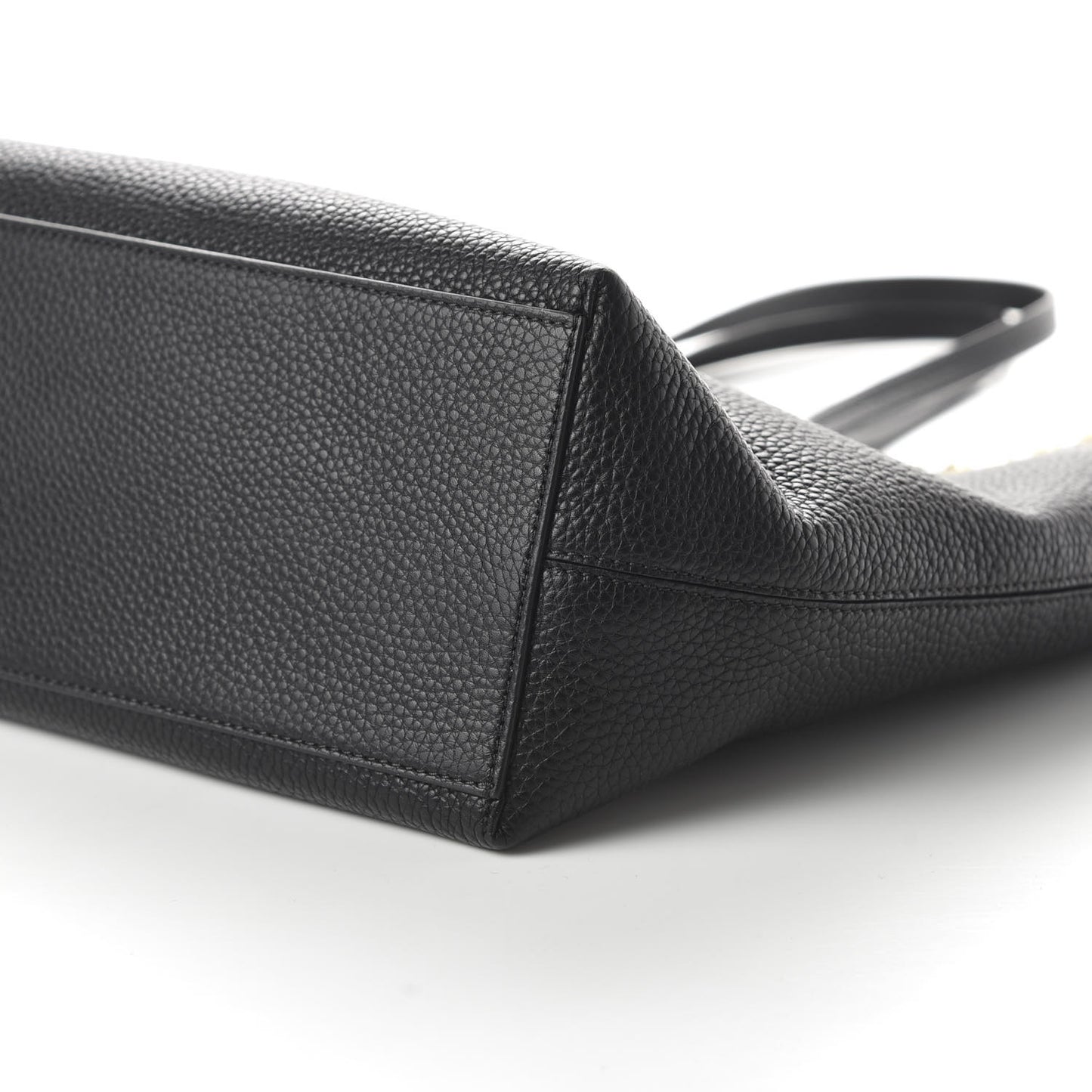 Grained Calfskin Rockstud Shoulder Tote Black