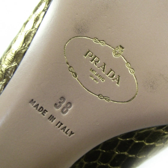 Prada Snakeskin Jeweled Loafers 38 Gold 6 of 6