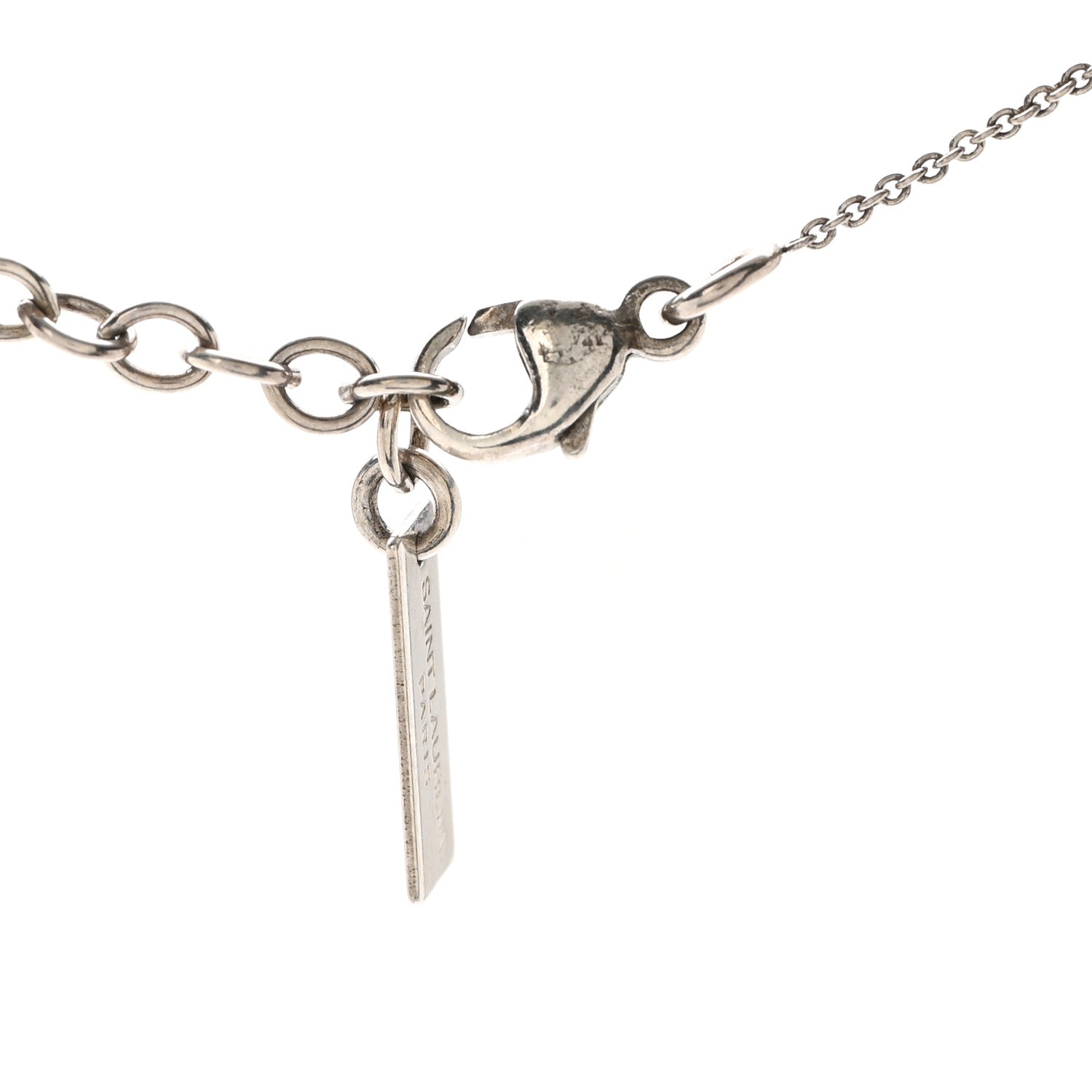 Saint Laurent Brass Triangle Pendant Long Necklace Oxidized Silver 6 of 6