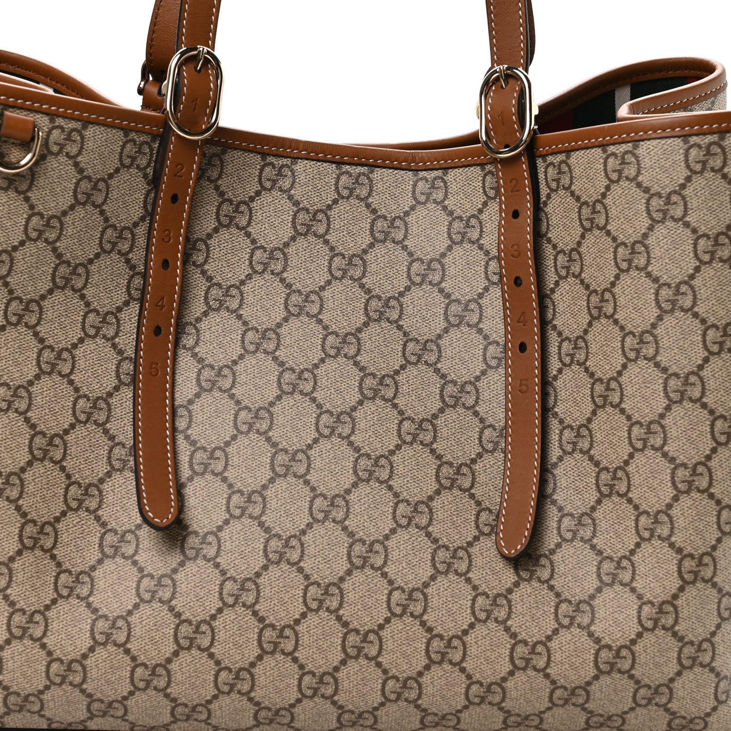Gucci GG Supreme Monogram Emblem Large Tote Bag Beige Ebony Sundial 8 of 10