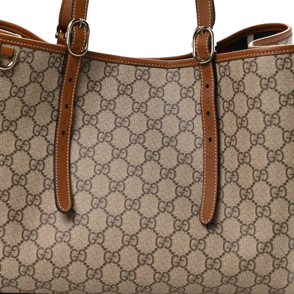 Gucci GG Supreme Monogram Emblem Large Tote Bag Beige Ebony Sundial 8 of 10