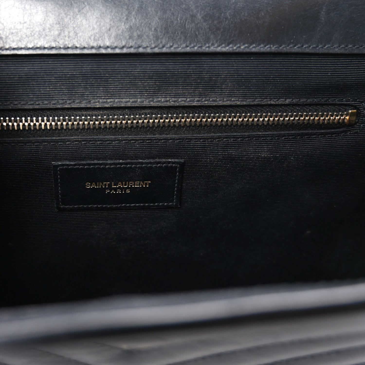 Saint Laurent Smooth Calfskin Matelasse Chevron Large Monogram Satchel Black 6 of 10