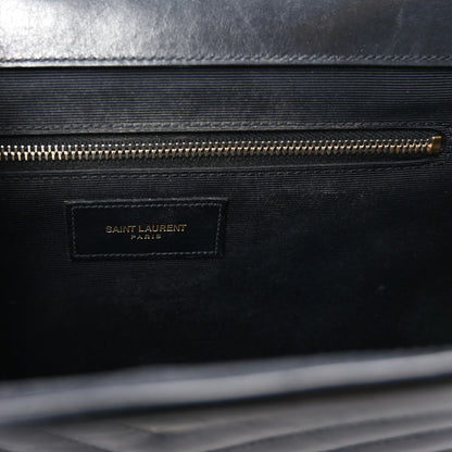 Saint Laurent Smooth Calfskin Matelasse Chevron Large Monogram Satchel Black 6 of 10