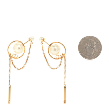 Christian Dior Pearl Tribales Dangle Chain Earrings Gold 2 of 5