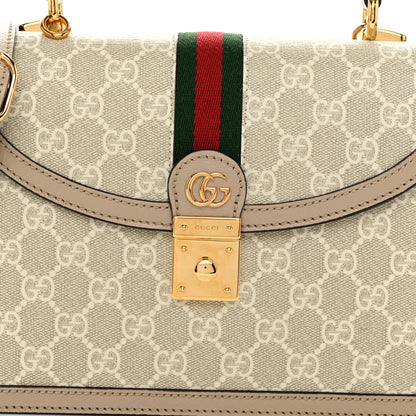 Gucci GG Supreme Monogram Textured Dollar Calfskin Web Small Ophidia Padlock Top Handle Bag Beige Mystic White Oatmeal 7 of 10