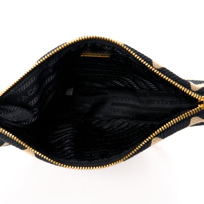 Prada Jacquard Calfskin Triangolo Symbole Embroidered Mini Triangle Double Bag Black Corda 5 of 10
