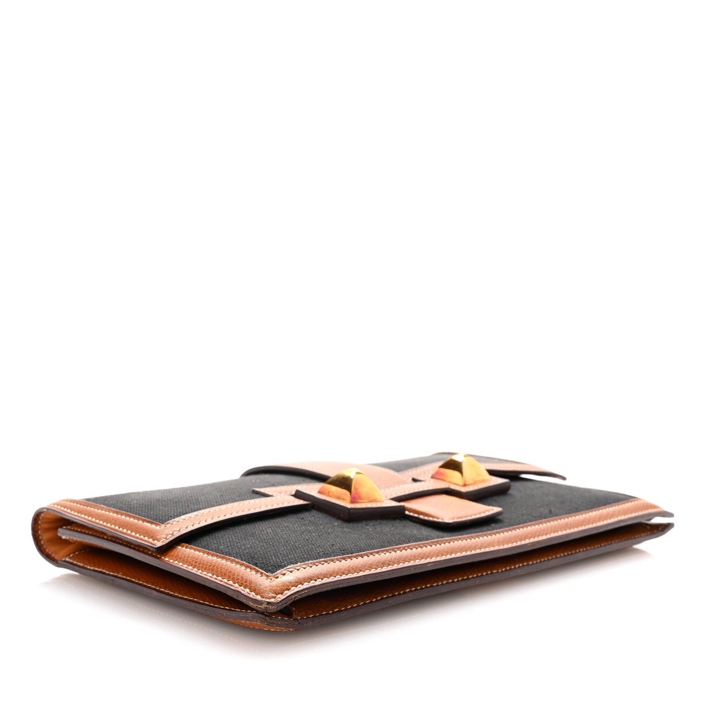 Canvas Courchevel Medor Clutch Gold Brown