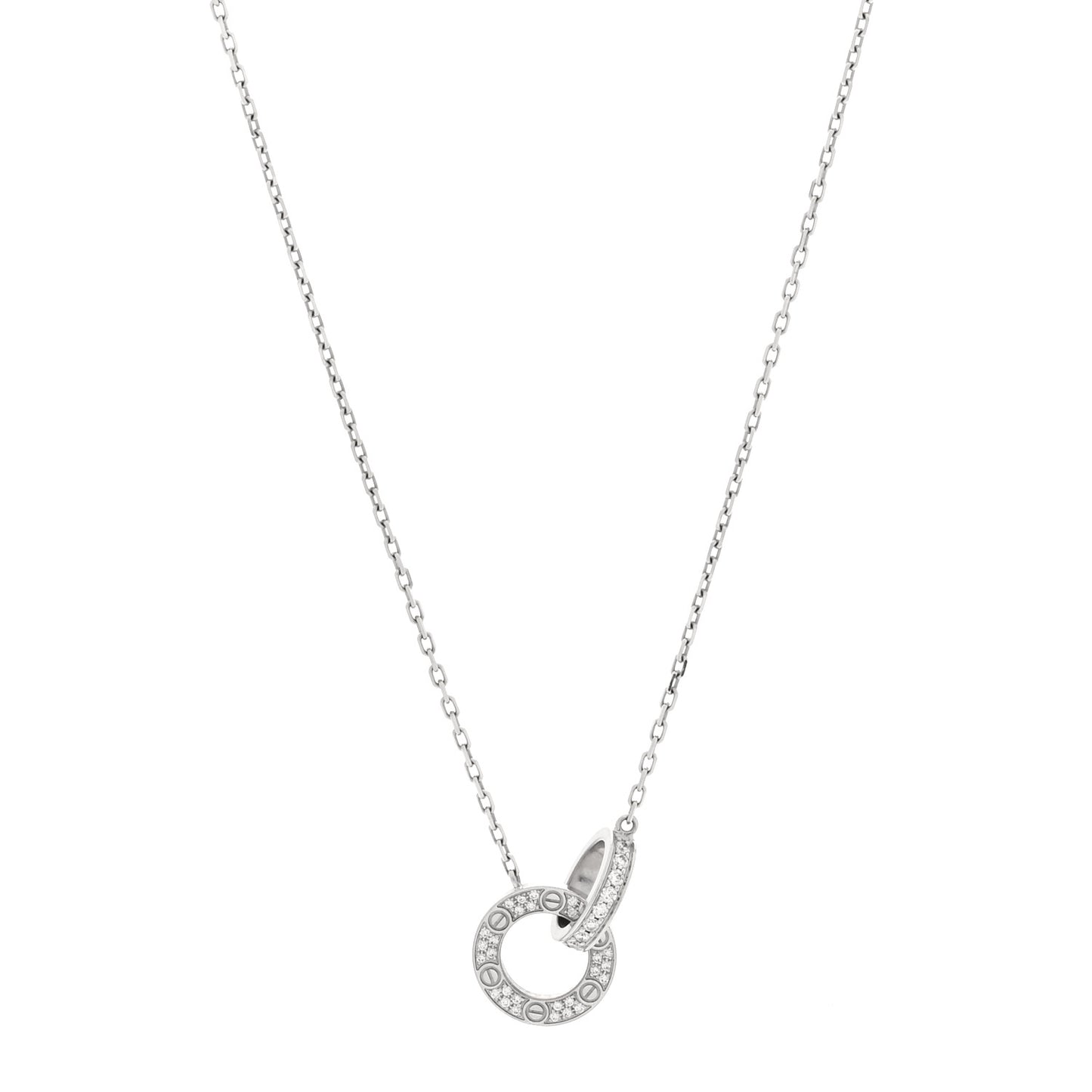 18K White Gold Diamond Interlocking LOVE Paved Necklace