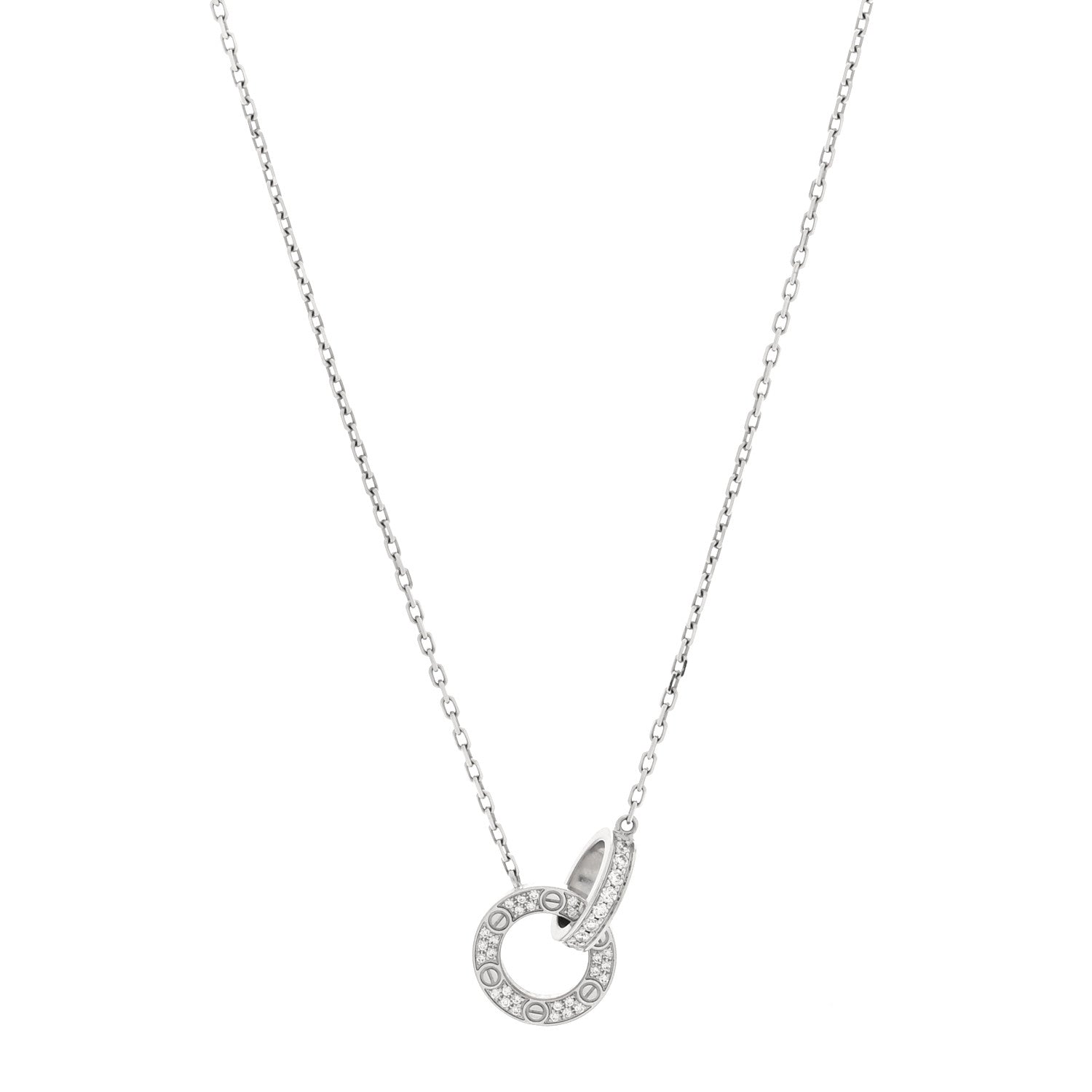 Cartier 18K White Gold Diamond Interlocking LOVE Paved Necklace 1 of 4