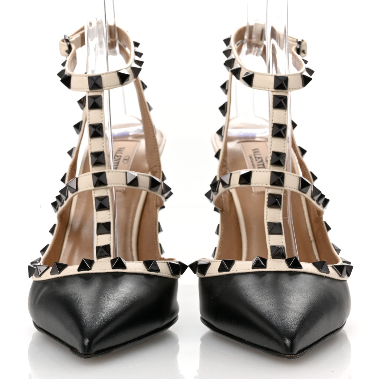 Valentino Garavani Calfskin Rockstud Ankle Strap 100mm Pumps 39 Light Ivory Black 3 of 9
