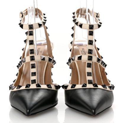 Valentino Garavani Calfskin Rockstud Ankle Strap 100mm Pumps 39 Light Ivory Black 3 of 9