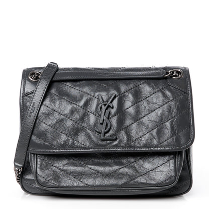 Saint Laurent SAINT LAURENT Crinkled Calfskin Matelasse Monogram Medium Niki Chain Satchel Storm 1 of 11