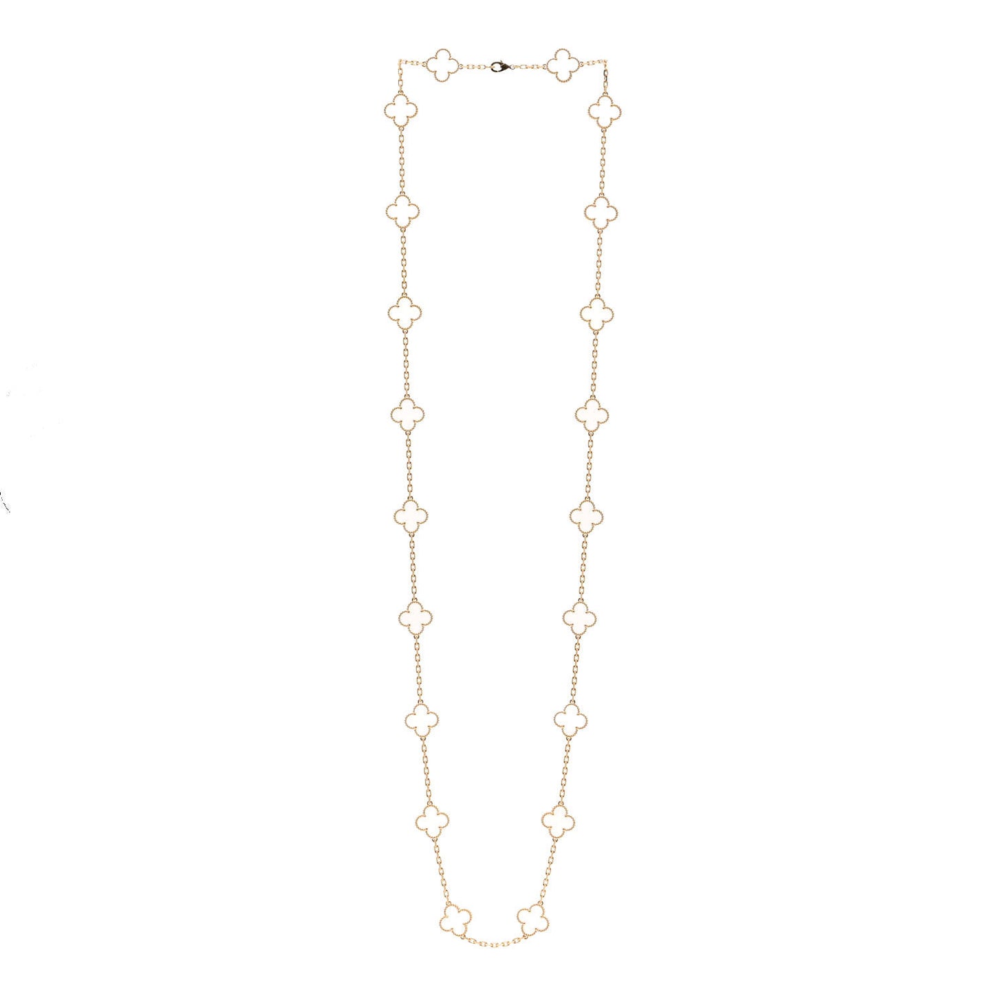 18K Yellow Gold Rock Crystal 20 Motifs Vintage Alhambra Necklace
