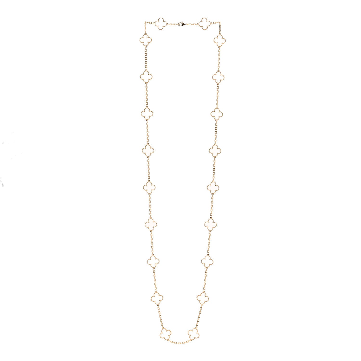 Van Cleef & Arpels 18K Yellow Gold Rock Crystal 20 Motifs Vintage Alhambra Necklace 3 of 6