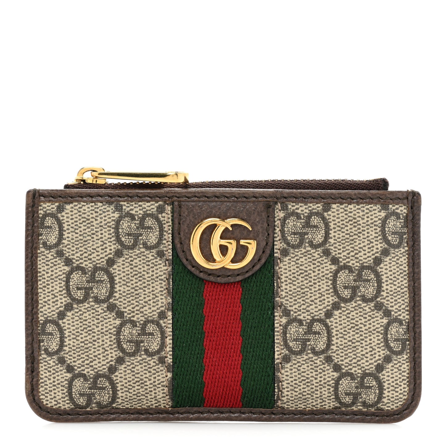 GG Supreme Monogram Web Ophidia Zip Card Case Brown