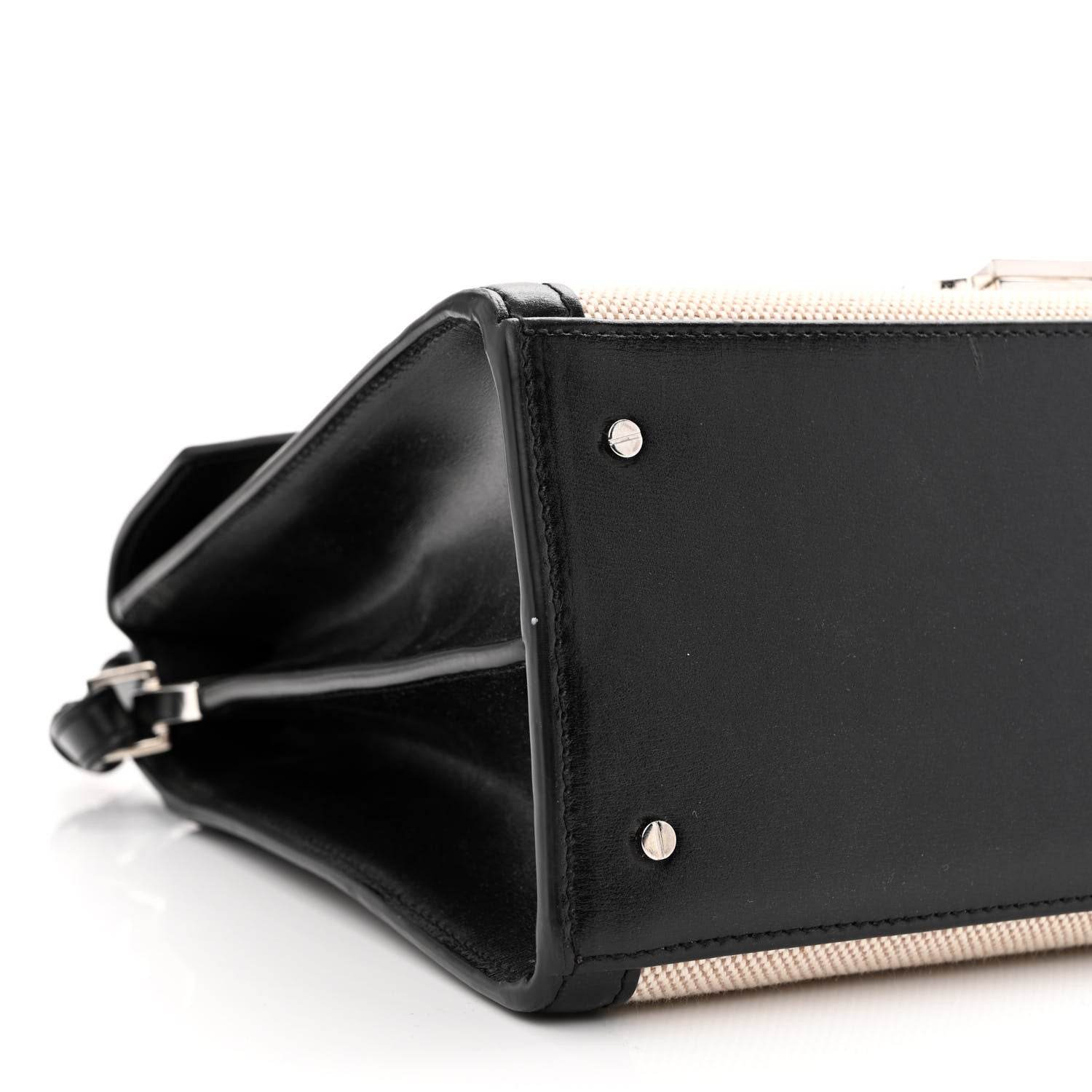 Saint Laurent Canvas Calfskin Medium Classic Monogram Cassandra Top Handle Natural Black 9 of 11