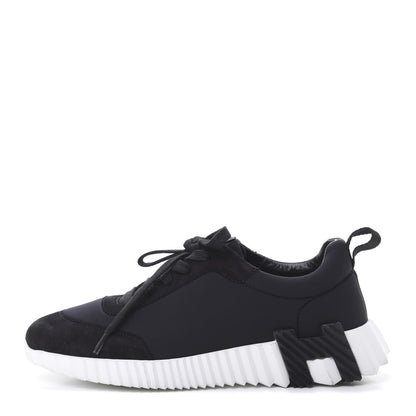 Hermes Technical Jersey Suede Goatskin Bouncing Sneakers 37 Black White 1 of 8