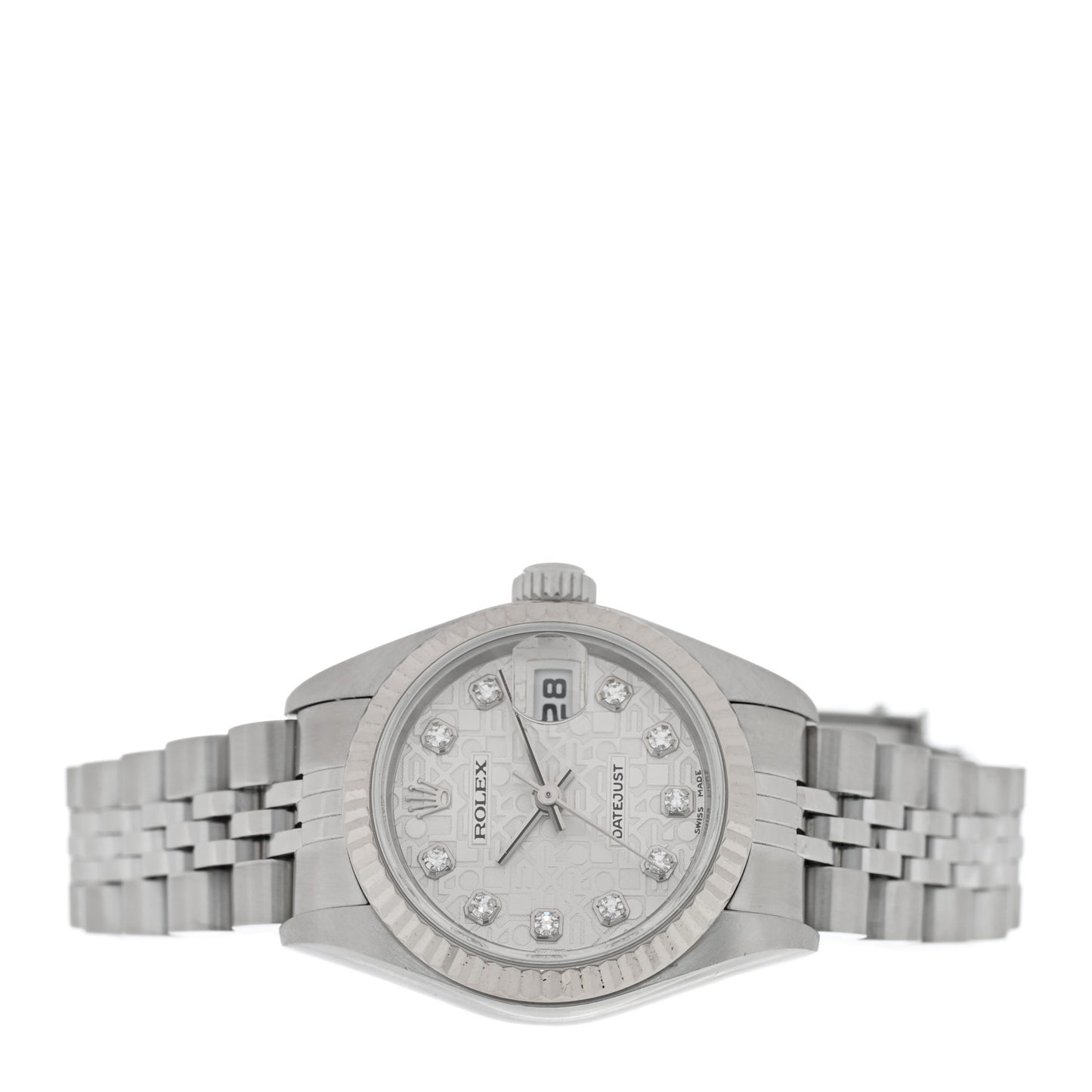 Stainless Steel 18K White Gold Diamond 26mm Oyster Perpetual Datejust Watch Silver Jubilee 79174