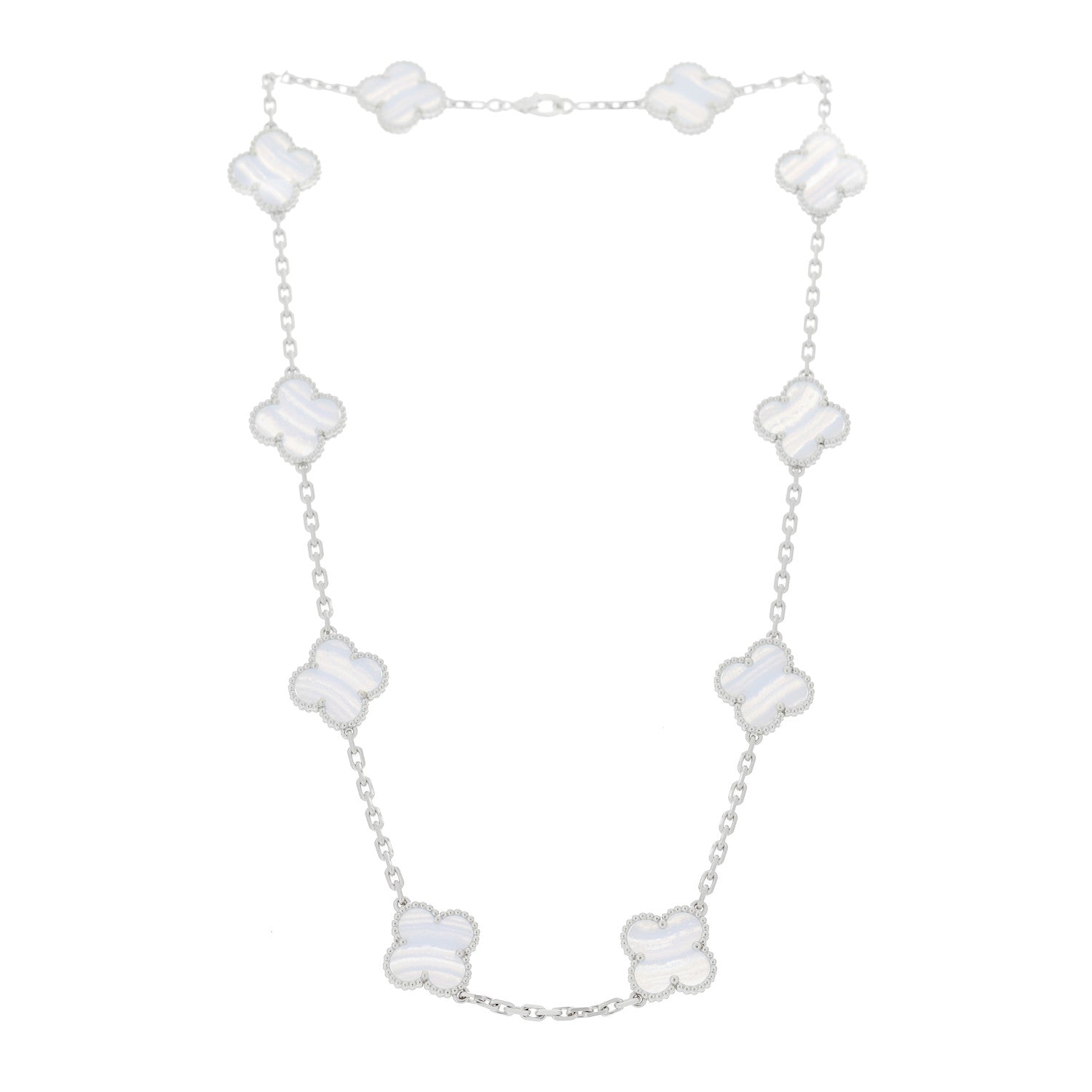 Van Cleef & Arpels 18K White Gold Chalcedony 10 Motifs Vintage Alhambra Necklace 3 of 6