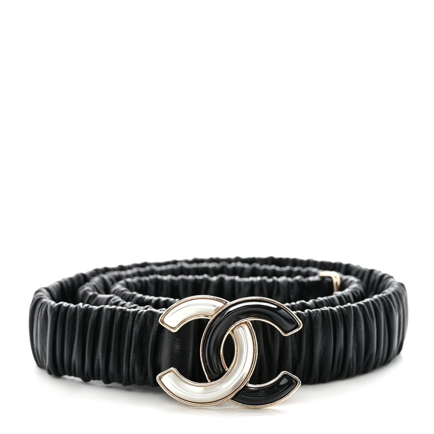 Lambskin Resin Ruched CC Belt 80 32 Black
