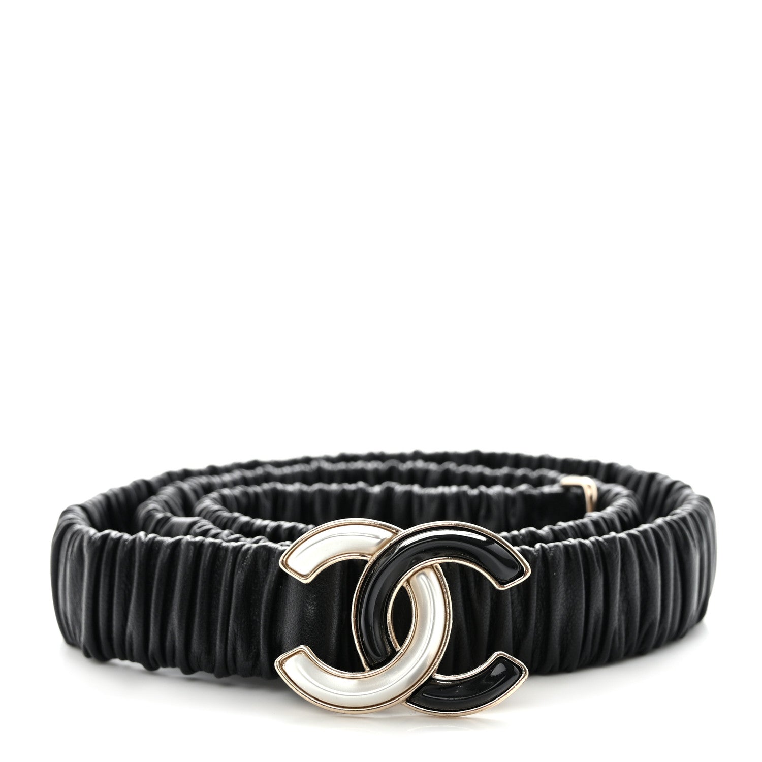 Chanel Lambskin Resin Ruched CC Belt 80 32 Black 1 of 5