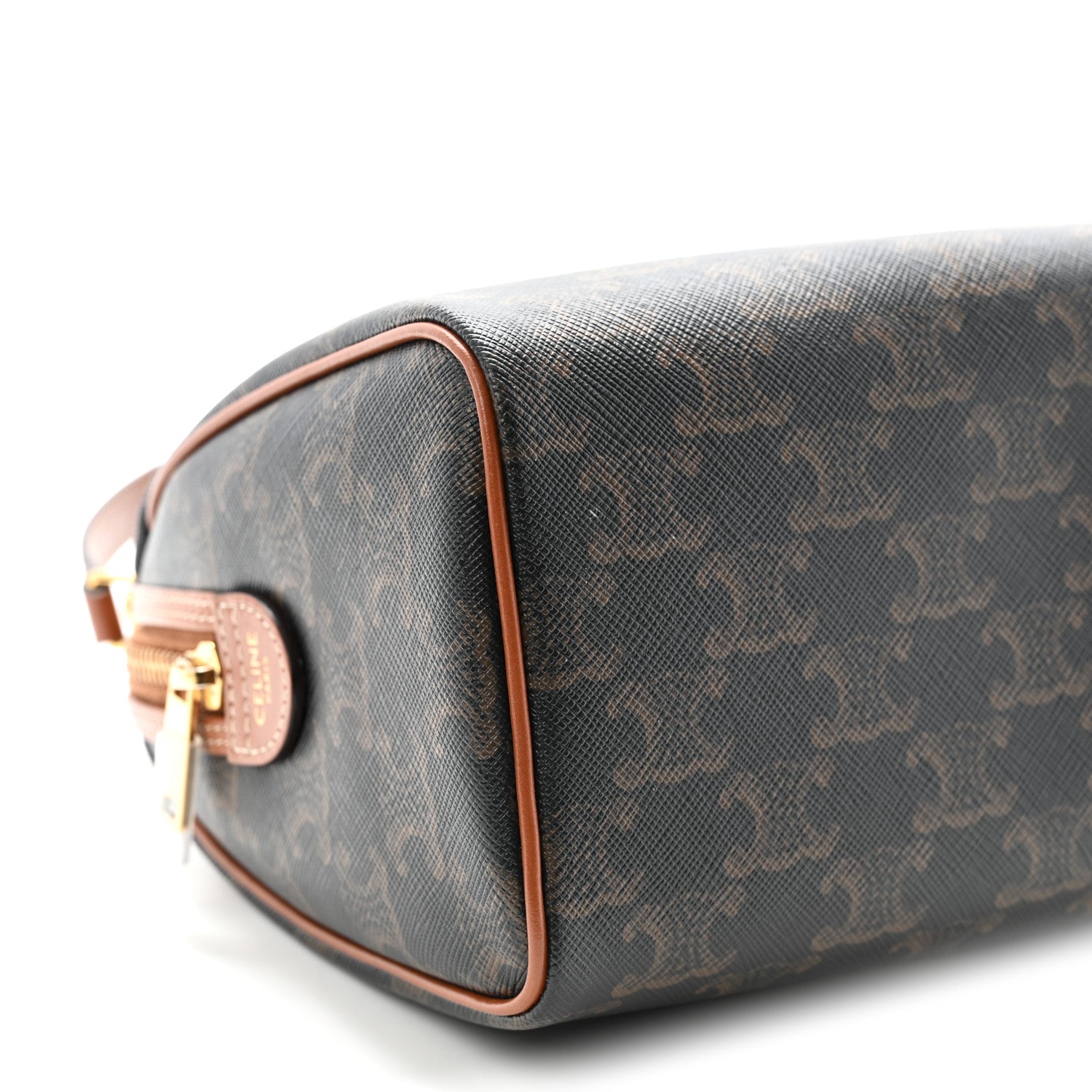 Celine Triomphe Canvas Calfskin Small Boston Bag Tan 9 of 10