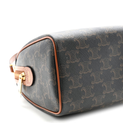 Celine Triomphe Canvas Calfskin Small Boston Bag Tan 9 of 10