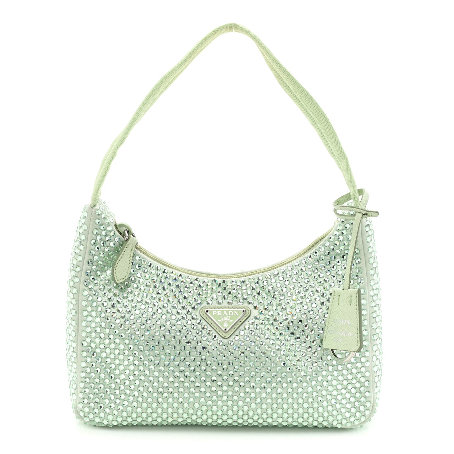 Satin Crystal Mini Re-Edition 2000 Bag Acqua