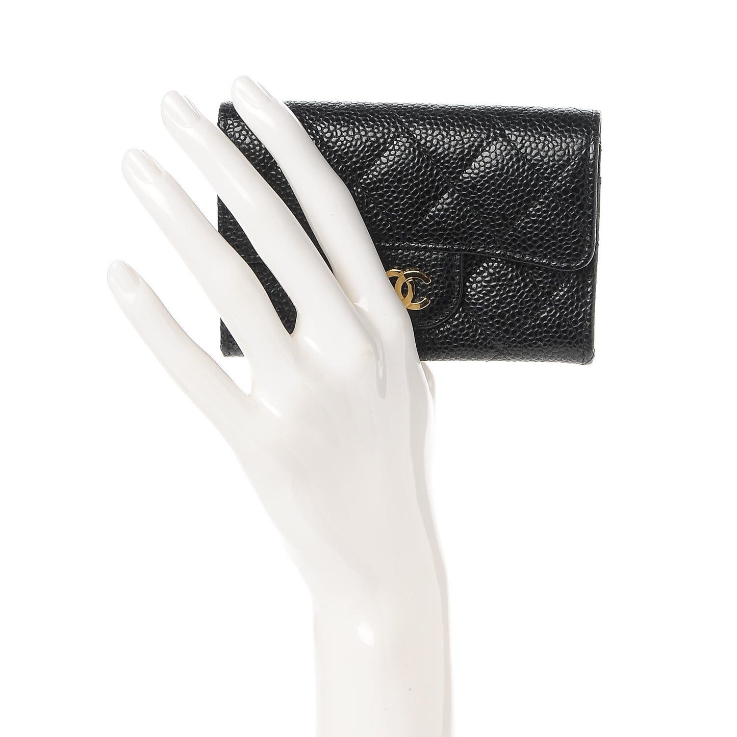 Caviar Quilted Flap Card Holder Black