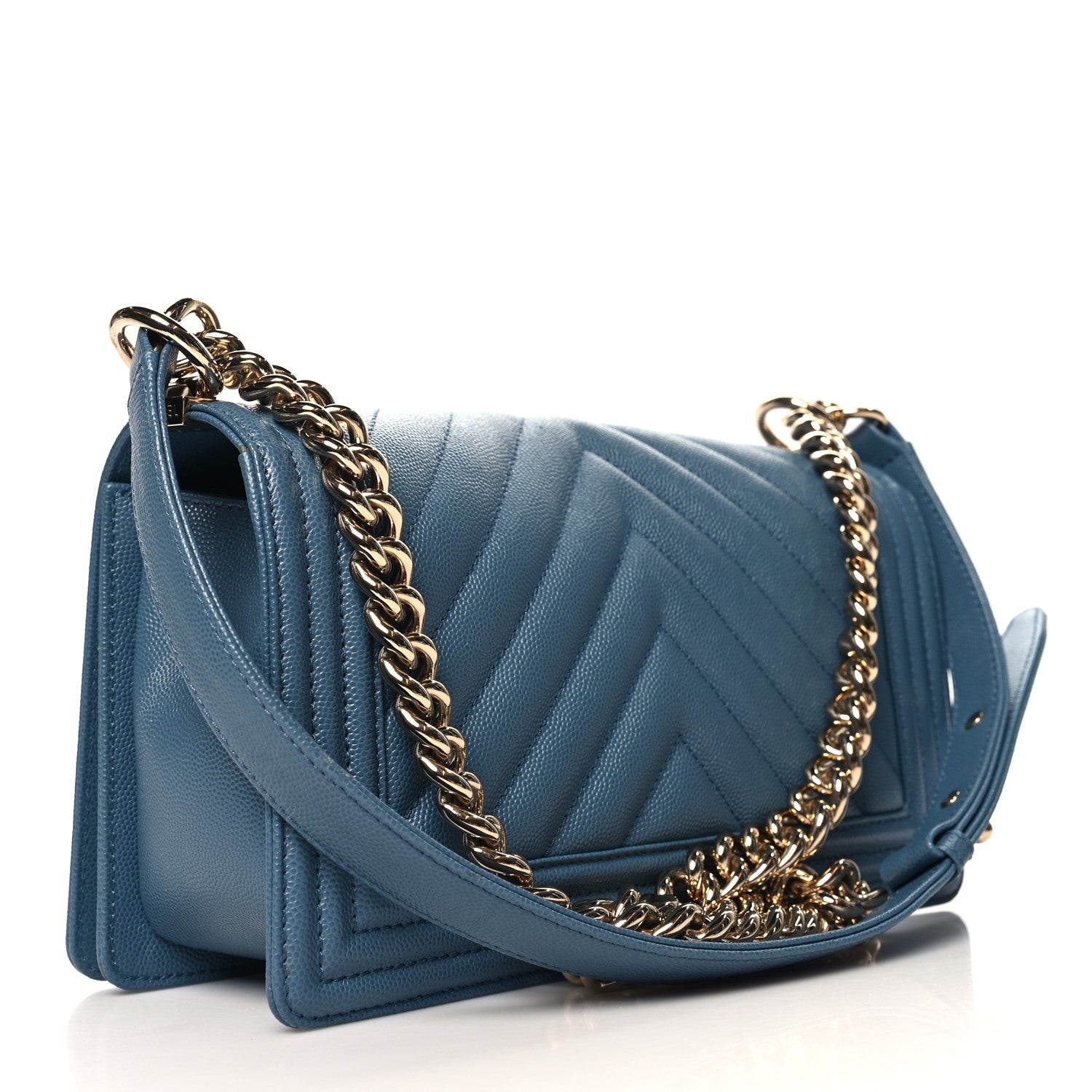 Chanel Caviar Chevron Quilted Medium Boy Flap Blue 3 of 11