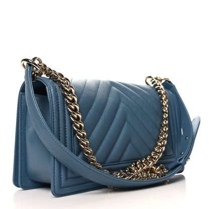 Chanel Caviar Chevron Quilted Medium Boy Flap Blue 3 of 11
