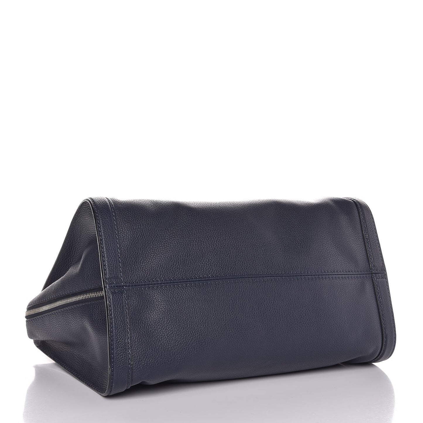 Pebbled Calfskin Large Skull Padlock Zip Around Tote Navy