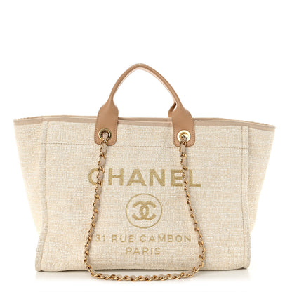 Chanel Mixed Fibers Calfskin Medium Deauville Tote Light Beige 1 of 14