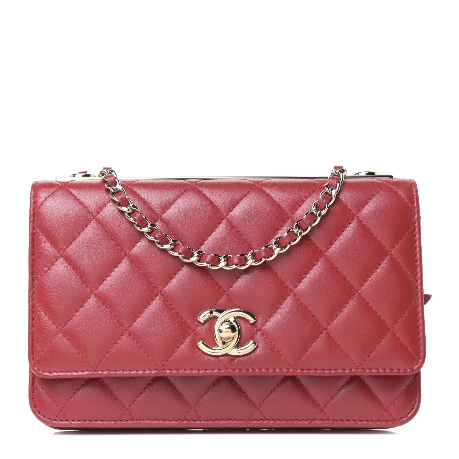 Chanel Lambskin Quilted Trendy CC Wallet On Chain WOC Red 1 of 14