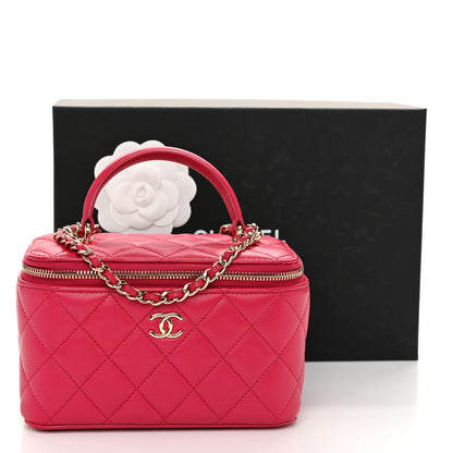 Chanel Lambskin Quilted Small Top Handle Vanity Case With Chain Dark Pink 10 of 10